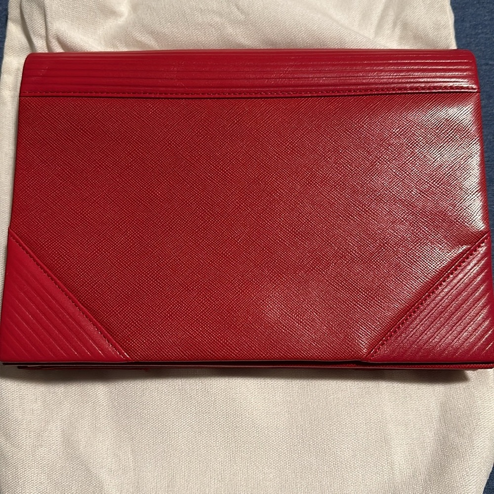 Yves Saint Laurent Red Leather Clutch with Geometric Design